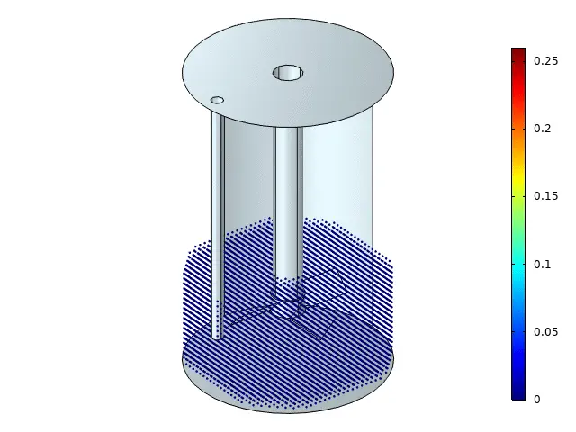 CFD simulation of hydrodynamics and particle distribution in the stirred reactor.